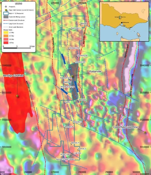 Map of prospects on the Greater Fosterville project