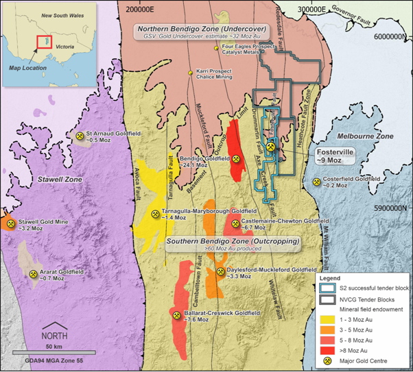 Map of the Victorian Goldfields showing Greater Fosterville project